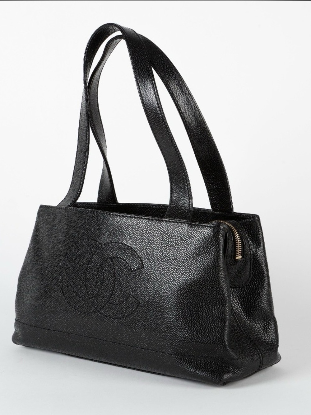 Vintage CHANEL stitched shopper tote Black caviar Leather - Picture 2 of 7